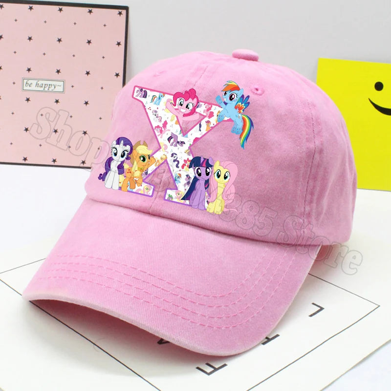 My Little Ponys Baseball Cap Women Anime Unicorn Letter A-Z Sun Hat New Outdoor Sport Travel Sunbonnet Adult Retro Headgear Gift