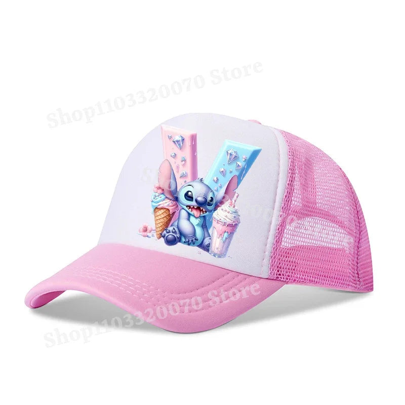 Disney Lilo Stitch Baseball Hat Kawaii Anime Figures A-Z Letter Pattern Sunshade Cap Hip-hop Outdoor Hats Parent-child Caps Gift
