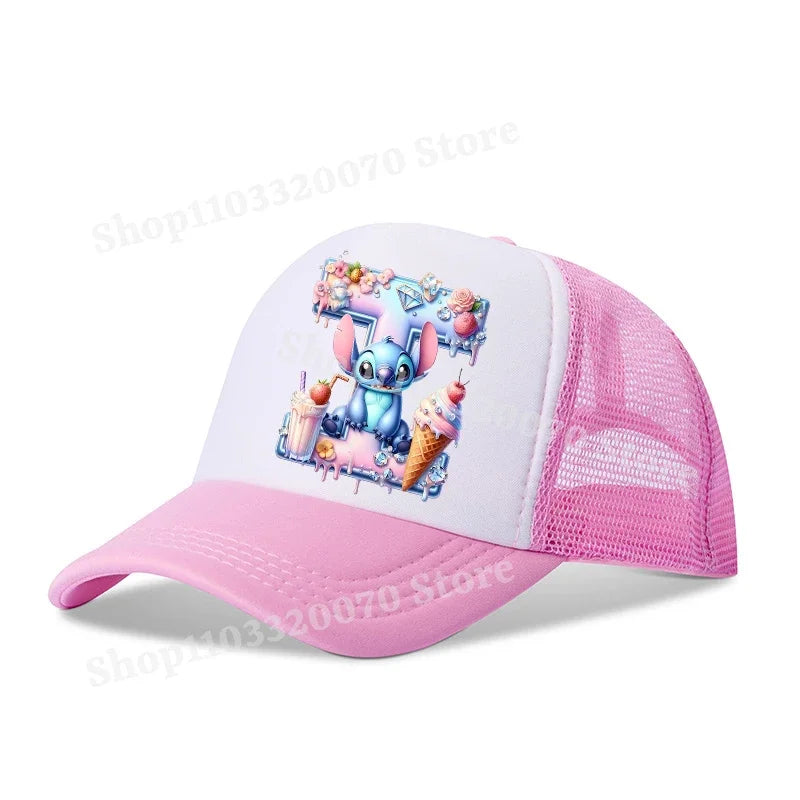 Disney Lilo Stitch Baseball Hat Kawaii Anime Figures A-Z Letter Pattern Sunshade Cap Hip-hop Outdoor Hats Parent-child Caps Gift