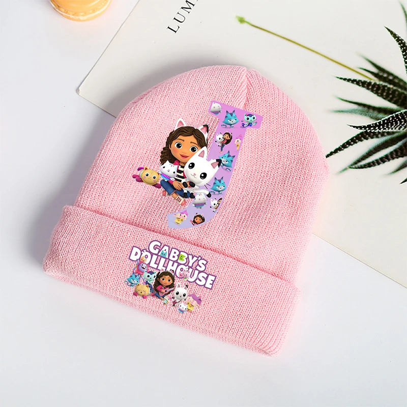 Gabby Dollhouses Girls Knitted Hats Cartoon Letters Children Headgear Cotton Winter Cute Woolen Cap Anime Kids Birthday Gifts