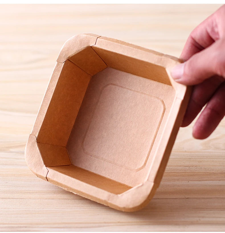 10pcs Disposable Kraft Paper Lunch Box for Fruit Dessert Home Party Takeaway Bento Paper Bowl Eco-Friendly Food Packaging Box