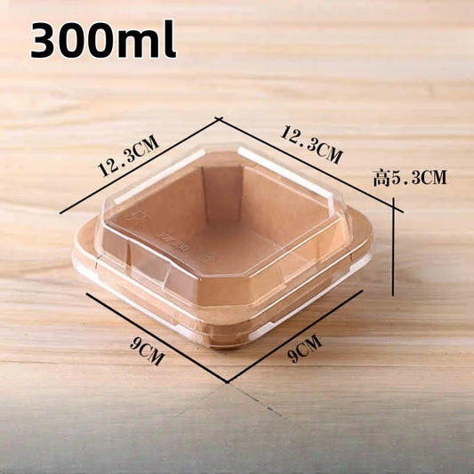 10pcs Disposable Kraft Paper Lunch Box for Fruit Dessert Home Party Takeaway Bento Paper Bowl Eco-Friendly Food Packaging Box