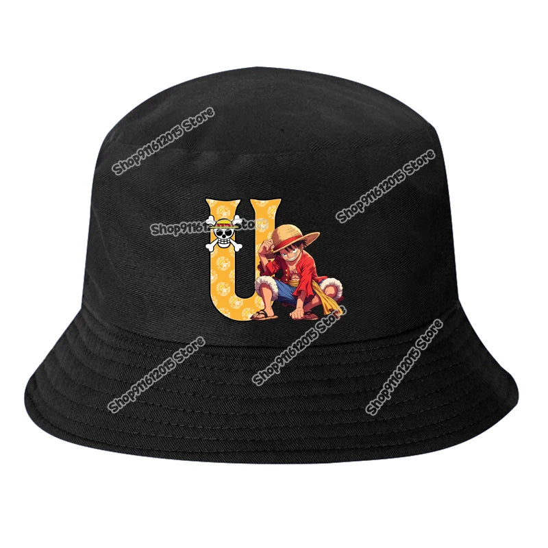 One Piece Luffy Letter A-Z Bucket Hat Cartoon Anime Children Boy Panama Cap Summer Men Outdoor Sun-proof Fisherman Sunhats