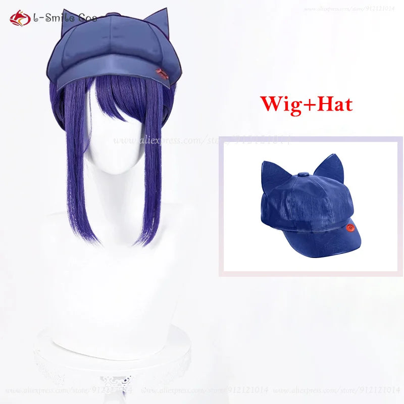 Hat Mita Cosplay Wig Blue Long Ponytail Wigs Heat Resistant Synthetic Hair Mita Anime Costumes Wigs For Women + Wig Cap