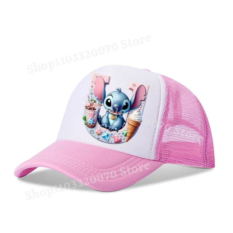 Disney Lilo Stitch Baseball Hat Kawaii Anime Figures A-Z Letter Pattern Sunshade Cap Hip-hop Outdoor Hats Parent-child Caps Gift