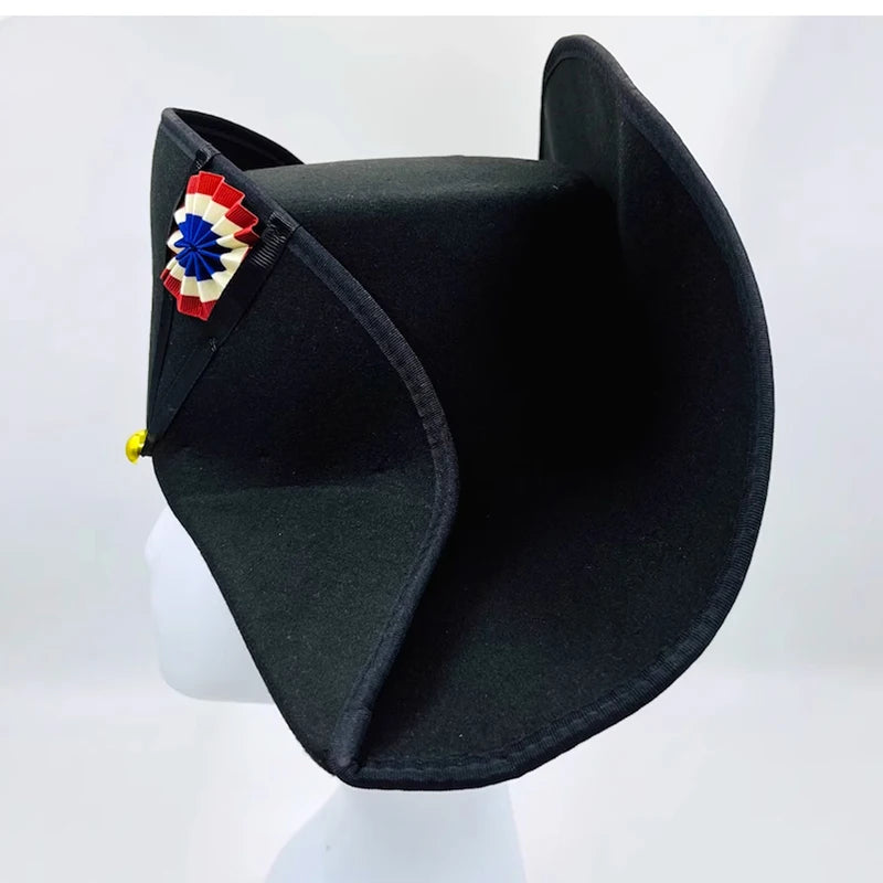 Napoleon French Style Admiral Captains Bicorne Hat Cosplay Cap Black Men Adult Prop Accessories 59cm Head Size