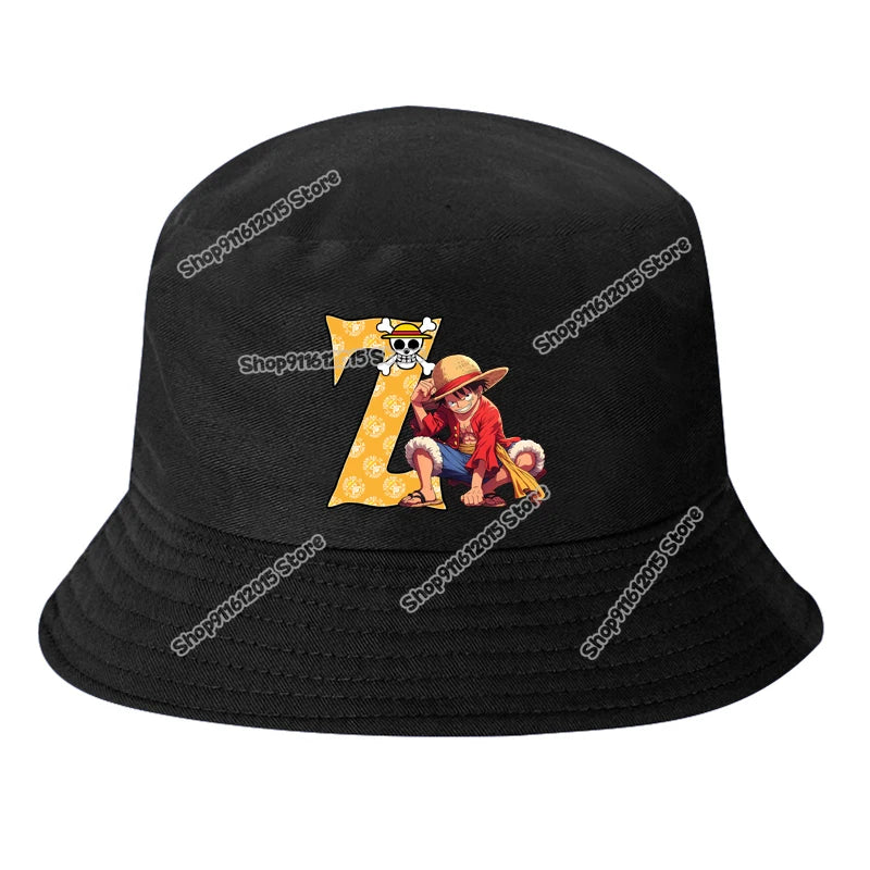 One Piece Luffy Letter A-Z Bucket Hat Cartoon Anime Children Boy Panama Cap Summer Men Outdoor Sun-proof Fisherman Sunhats