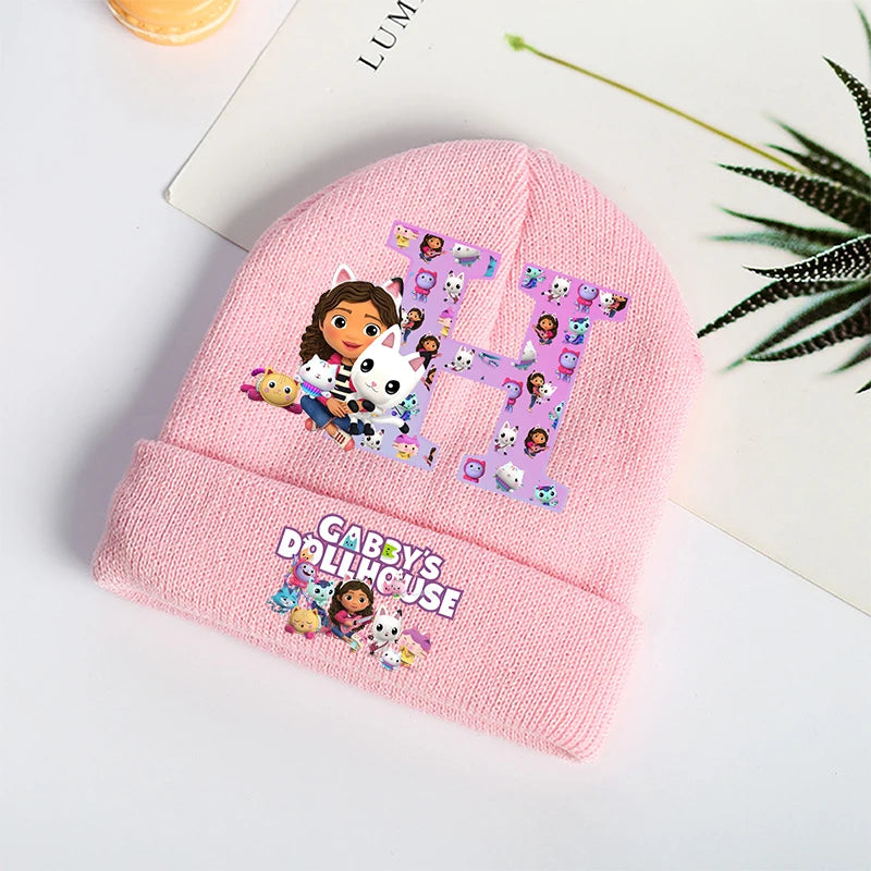 Gabby Dollhouses Girls Knitted Hats Cartoon Letters Children Headgear Cotton Winter Cute Woolen Cap Anime Kids Birthday Gifts