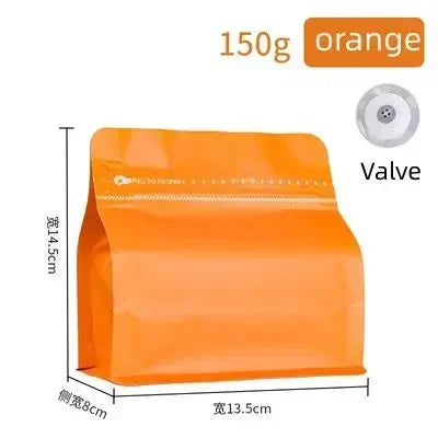 50pcs Matt Orange 100g 250g 500g Coffee Bean Powder Packaging Bag with Valve Aluminum Foil Snack Nut Rice Tea Food Storage Bag