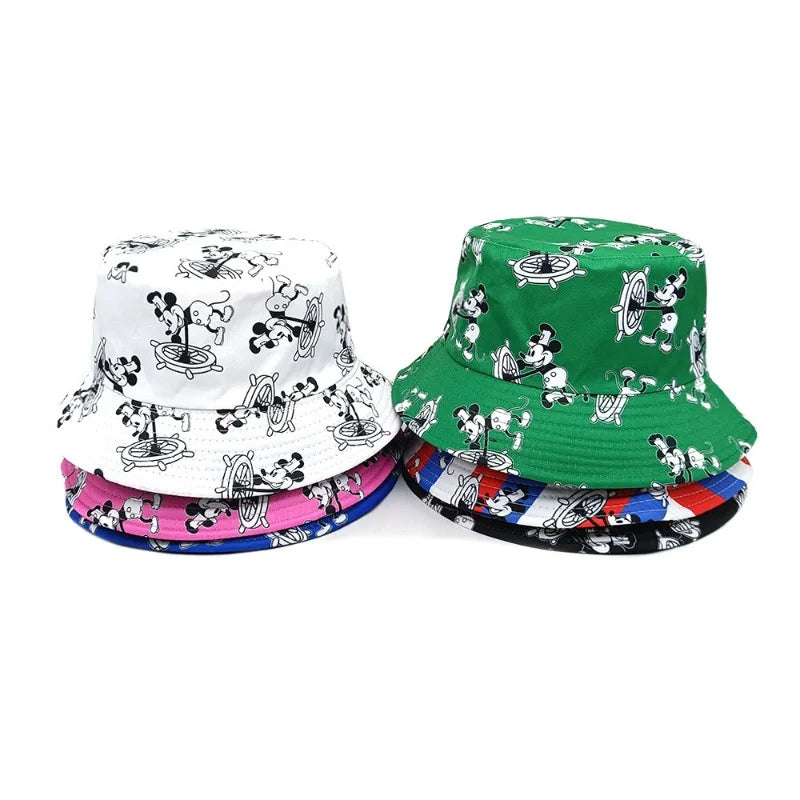 Disney Mickey Mouse Bucket Hat Anime Summer Autumn Outdoor Sun Hat Casual Fashion Fisherman Hat Men Women Unisex Hiking Cap