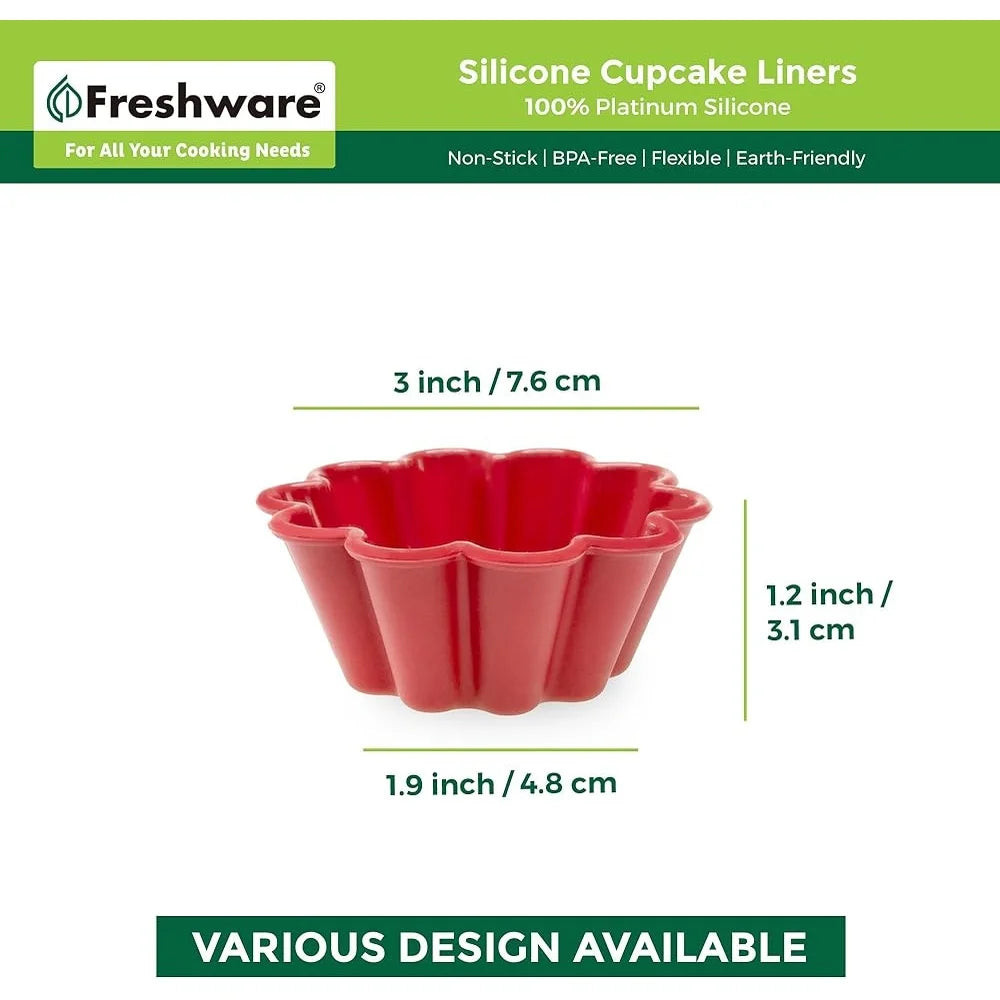 12 Pack Silicone Cupcake Liners Non-Stick Reusable Baking Cups 3 Inch Heat Resistant Muffin Cups Meal Prep Party Use