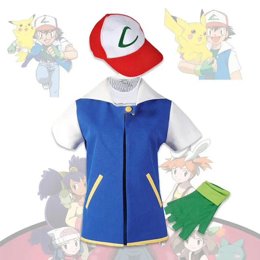 Men Anime Blue Jacket Boys Cosplay Costume For Halloween Trainer Hat And Gloves Adjustable Baseball Cap