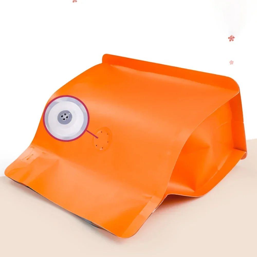 50pcs Matt Orange 100g 250g 500g Coffee Bean Powder Packaging Bag with Valve Aluminum Foil Snack Nut Rice Tea Food Storage Bag