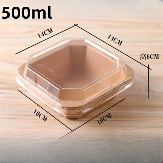 10pcs Disposable Kraft Paper Lunch Box for Fruit Dessert Home Party Takeaway Bento Paper Bowl Eco-Friendly Food Packaging Box