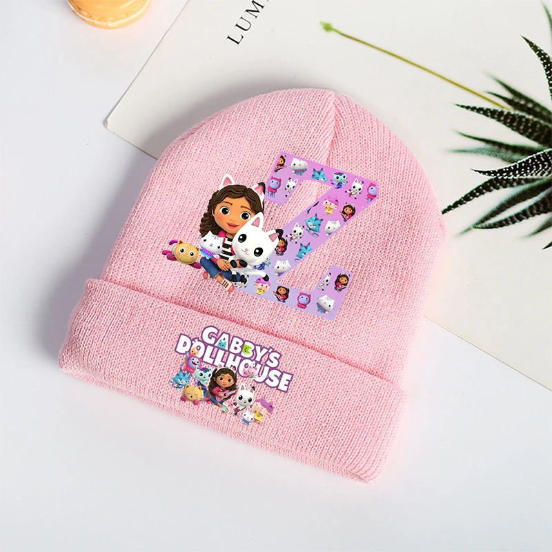 Gabby Dollhouses Girls Knitted Hats Cartoon Letters Children Headgear Cotton Winter Cute Woolen Cap Anime Kids Birthday Gifts