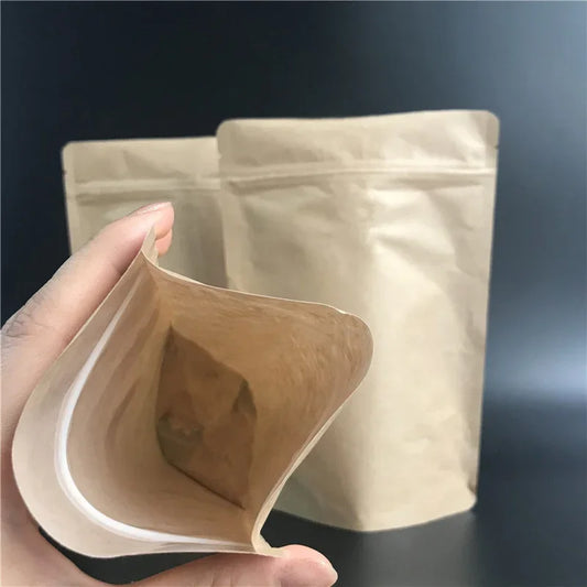 50pcs Compostable Stand Up Pouch 28g Coffee Spice Food Storage Bags Whey Protein Powder Customizable Printing Zipper Pouch