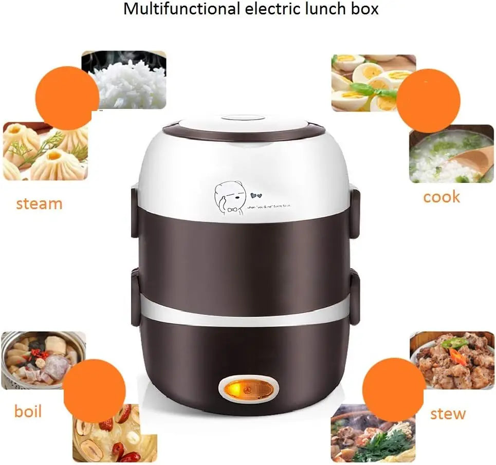 Electric Lunch Box,3 Layers 2L Portable Electric Heating Bento Lunch Box Food Storage Warmer Container Rice Cooker,110V 200W