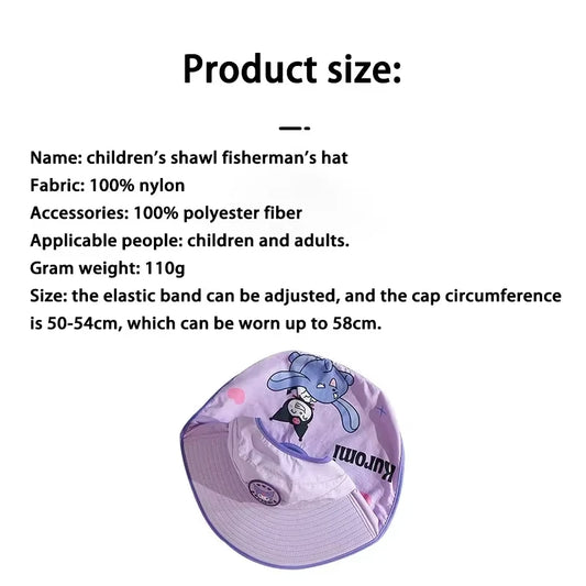 Summer Kids Sunscreen Hat Kuromi Cinnamoroll Melody Outdoor Shawl Fisherman Hat Kawaii Cartoon Empty Top Uv Protection Sun Cap