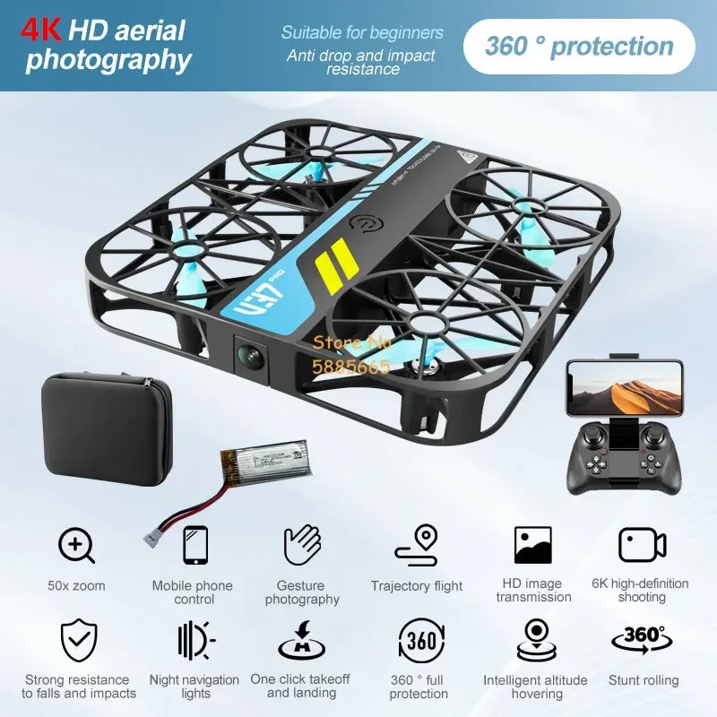 Full Protection WIFI FPV Square MINI RC Drone 8K HD Camera Gravity Sensor One Key Take-Off Remote Control Quadopcter Small UAV