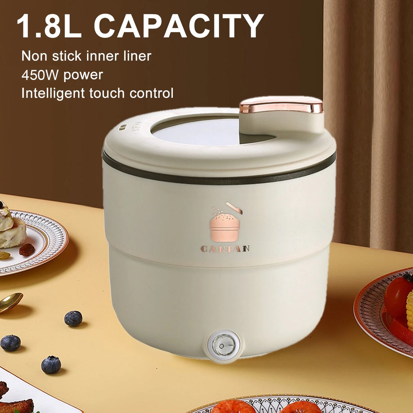 Electric Rice Cooker Multifunctional 1.8L Double Layers Anti Scald Anti Stick Electric Cooking Pot for Noodles Soup Stewing Stea