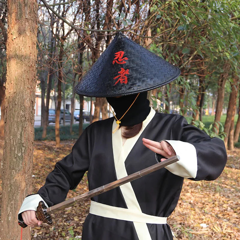 Anime Cosplay Ninja Hat Unisex Bamboo Weaving Rattan Hat Chinese Costumes Hat Samurai Cone Decortive Cap Halloween Party Decor