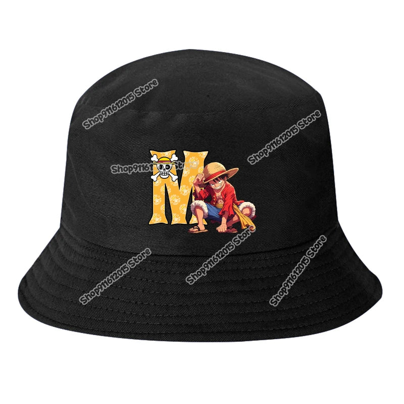 One Piece Luffy Letter A-Z Bucket Hat Cartoon Anime Children Boy Panama Cap Summer Men Outdoor Sun-proof Fisherman Sunhats