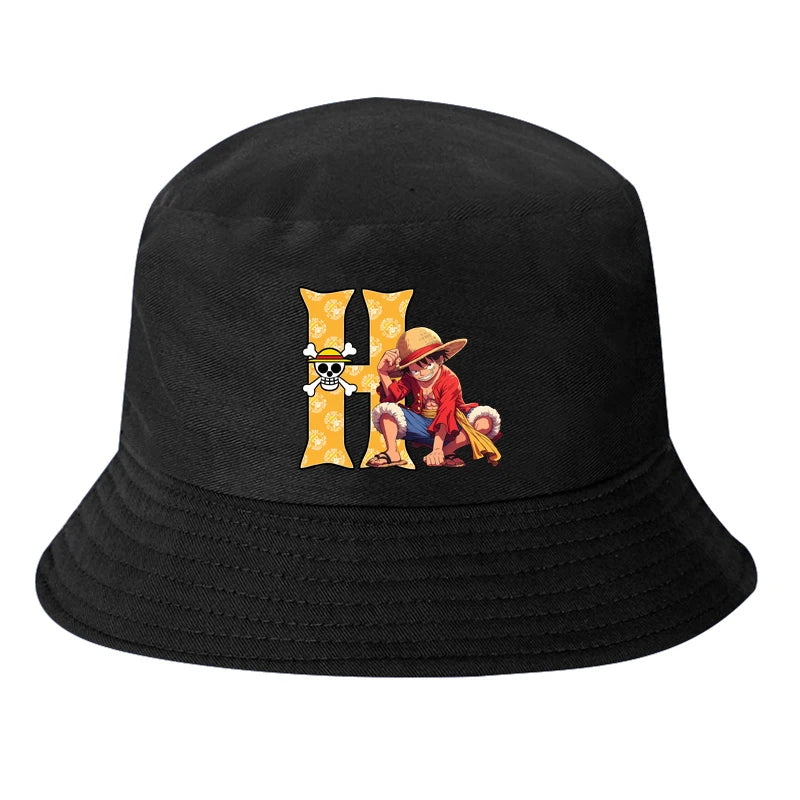 One Piece Luffy Letter A-Z Bucket Hat Cartoon Anime Children Boy Panama Cap Summer Men Outdoor Sun-proof Fisherman Sunhats
