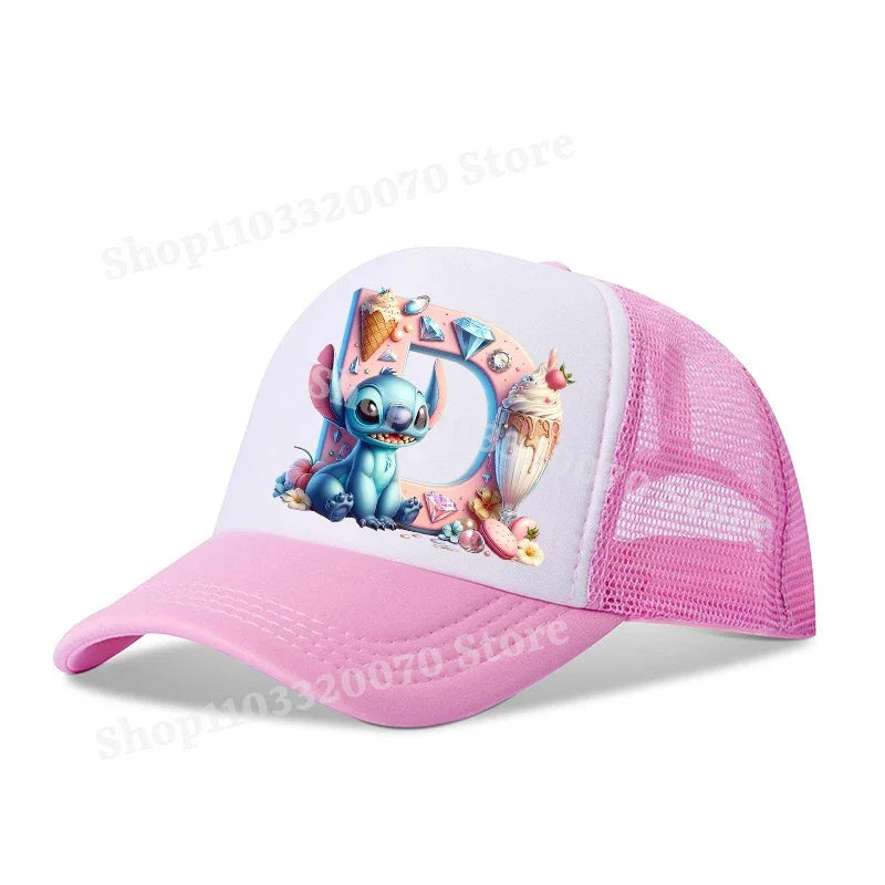 Disney Lilo Stitch Baseball Hat Kawaii Anime Figures A-Z Letter Pattern Sunshade Cap Hip-hop Outdoor Hats Parent-child Caps Gift