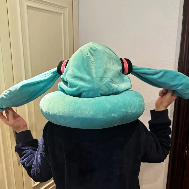 Anime Cartoon Hatsune Miku Hooded U-Shaped Pillow Hooded Travel Airplane Cute Kawaii Neck Pillow Winter Warm Hat Pillow