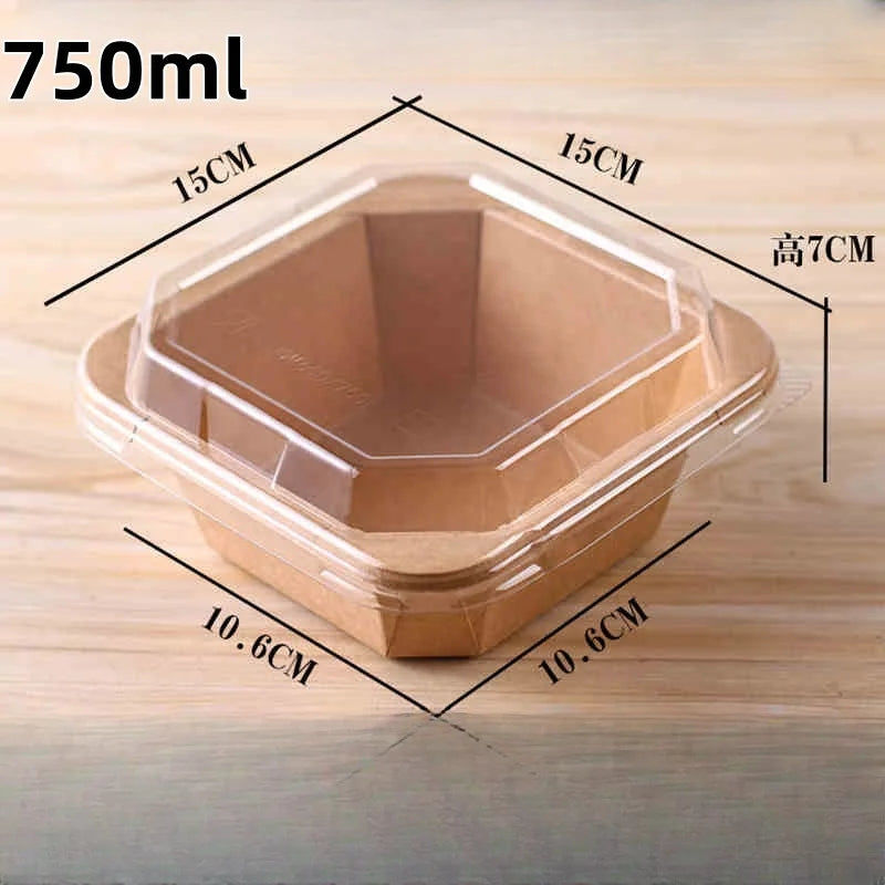 10pcs Disposable Kraft Paper Lunch Box for Fruit Dessert Home Party Takeaway Bento Paper Bowl Eco-Friendly Food Packaging Box